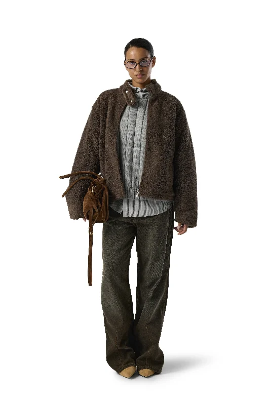 Soft Textures STRAY Textured Biker Jacket in Brown