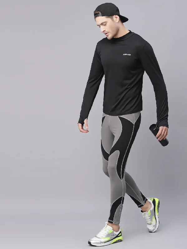 Bright Colors JUMP USA Grey-Black Rapid-Dry Training Tights For Men