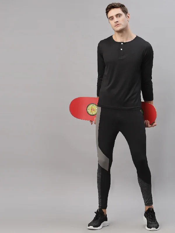 Breezy Outfits JUMP USA Men Black Henley Neck Long Sleeves T-Shirt