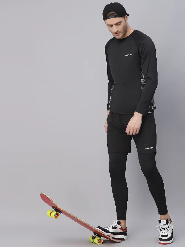 Fashionable And Versatile JUMP USA Men Black Layered Comfort-Fit Active Long & Short Sports Shorts Fashionable And Versatile JUMP USA Men Black Layered Comfort-Fit Active Long & Short Sports Shorts