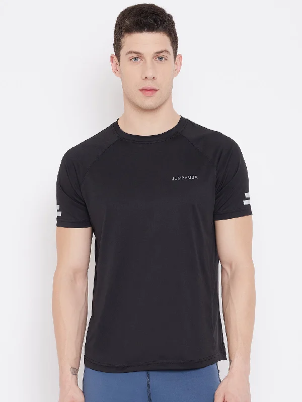 Luxury Customization JUMP USA Men Black Solid Round Neck Sports T-shirt