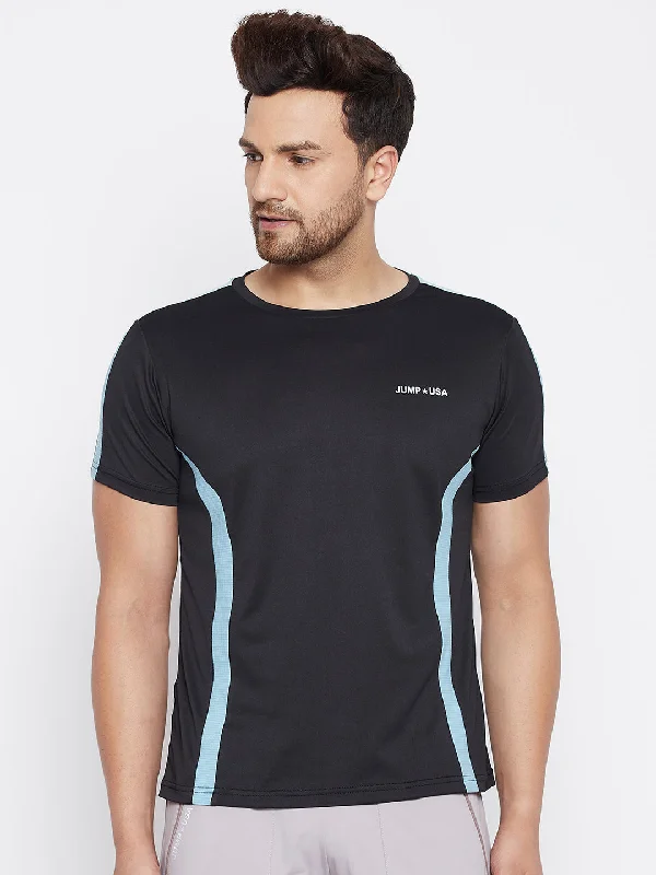 Warm Atmosphere JUMP USA Men Black Sports Round Neck T-shirt