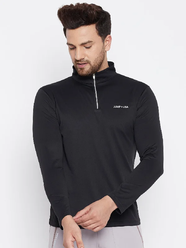 Comfortable And Casual JUMP USA Men Black Sports Turtle Neck T-shirt