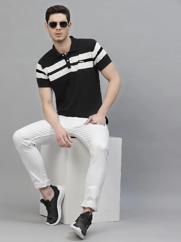 Everyday Style JUMP USA Men Black & White Polo Collar Pure Cotton T-Shirt