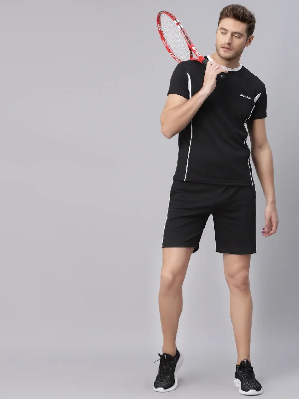 Romantic And Fresh JUMP USA Men Black & White Rapid Dry Solid T-Shirt With Shorts