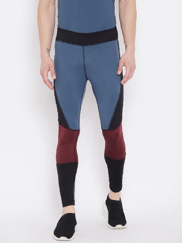 Noble And Elegant JUMP USA Men Blue Colorblock Active Wear Tights