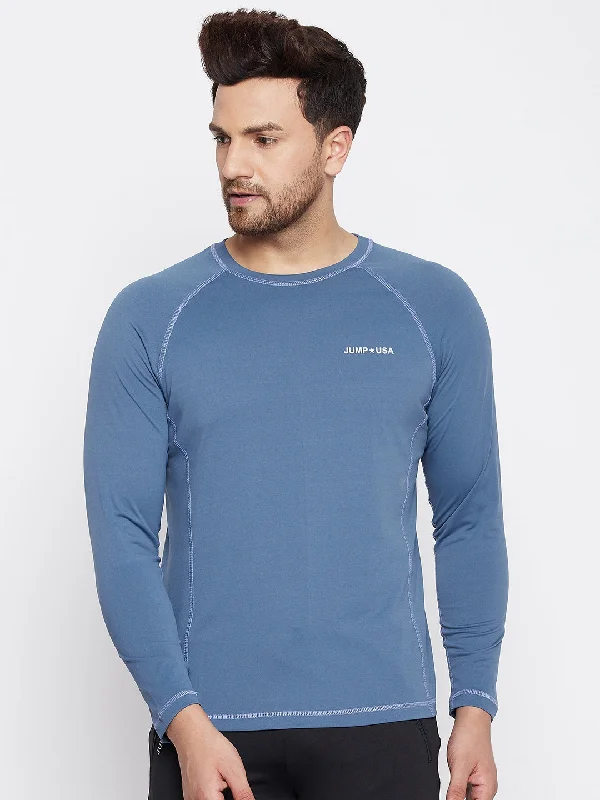 Fashion Style JUMP USA Men Blue Sports Round Neck T-shirt