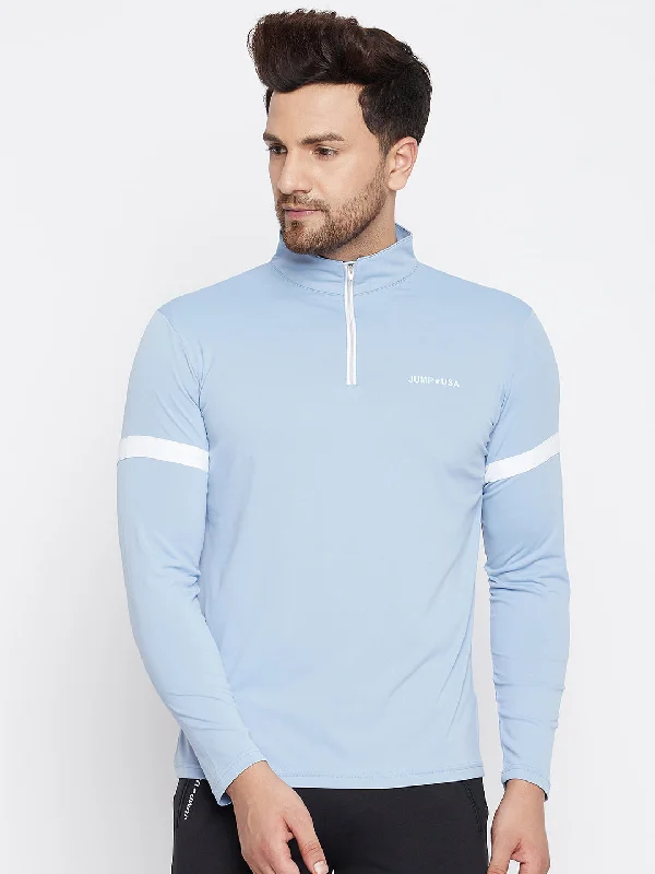 Youthful Street Fashion JUMP USA Men Blue Sports Turtle Neck T-shirt