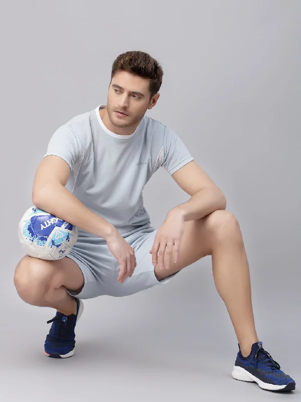 French Style JUMP USA Men Glacier Blue & White Rapid Dry Solid T-Shirt With Shorts