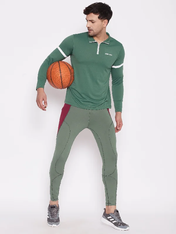 Easy Style JUMP USA Men Green Solid Rapid Dry Activewear Tights