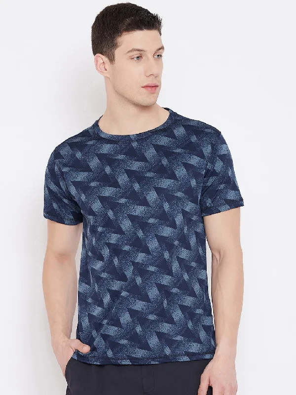 Classic Items JUMP USA Men Grey & Black Geometric Print Round Neck Sports T-shirt