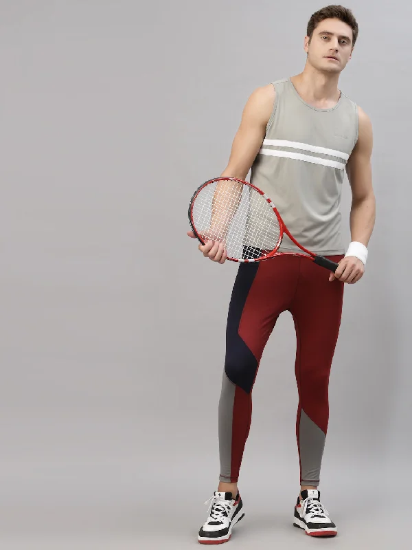 Moisture wicking JUMP USA Men Maroon-Navy Blue Rapid Dry-Fit Solid Training Tights