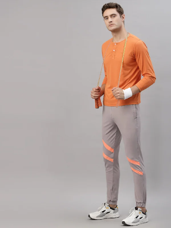 Cozy Essentials JUMP USA Men Orange Henley Neck Long Sleeves T-Shirt