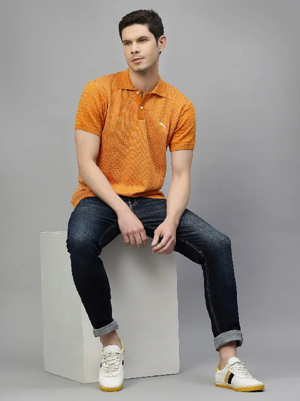 Soft Comfort JUMP USA Men Orange & White Polo Collar Pure Cotton T-Shirt