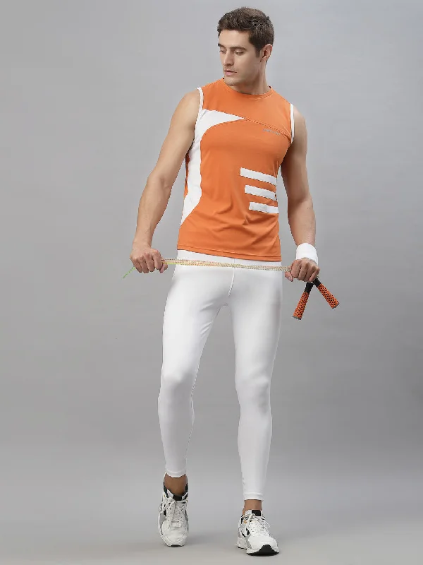 Cozy Knits JUMP USA Men Orange-White Rapid Dry Training Tank T-Shirt