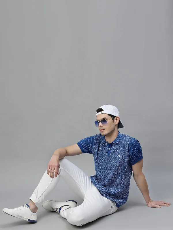 Cozy Outerwear JUMP USA Men Royal Blue & White Polo Collar Pure Cotton T-Shirt