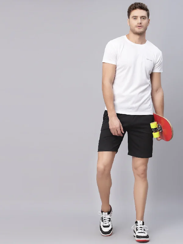 Simple Solid Color JUMP USA Men White & Black Rapid Dry Solid T-Shirt With Shorts