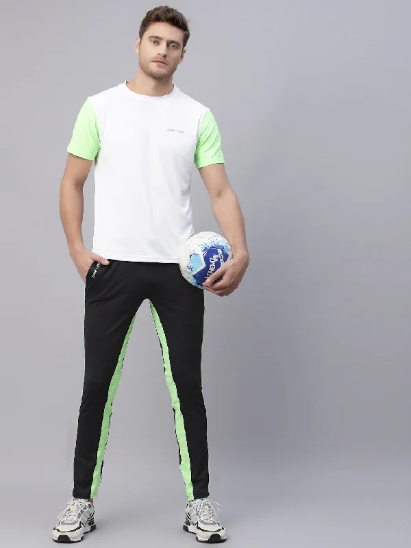 Lace Design JUMP USA Men White & Green Solid Round Neck Sports T-shirt