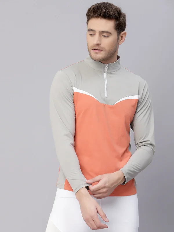 Versatile Items JUMP USA Men's Coral Light Grey Solid Yoga Seamless High Neck T-shirt