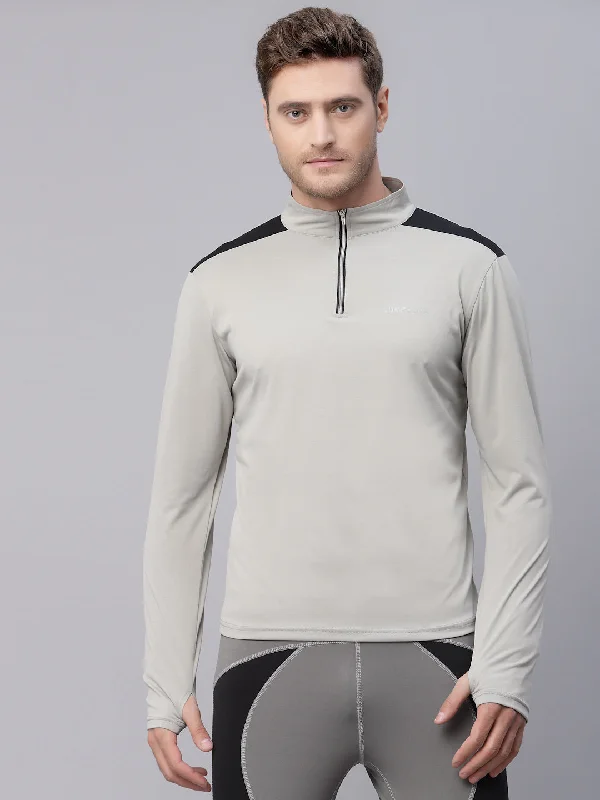 Carefree Style JUMP USA Men's Grey Black Solid Yoga Seamless High Neck T shirt