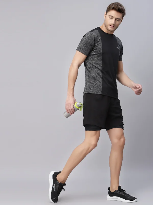 Warm Winter Series JUMP USA Men's Grey Black Solid Yoga Seamless Round Neck T-Shirt Warm Winter Series JUMP USA Men's Grey Black Solid Yoga Seamless Round Neck T-Shirt
