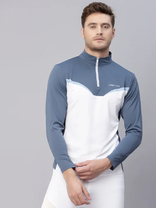 Urban Style JUMP USA Men's White Ensign Blue Solid Yoga Seamless High Neck T-shirt