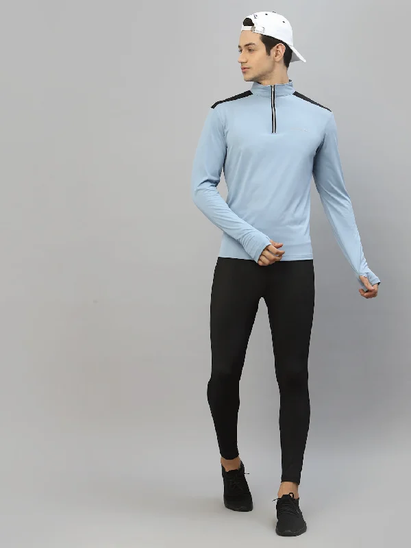 Relaxed Fit JUMP USA Outdoor Men Cashmere Blue & Black Rapid-Dry Solid T-Shirts