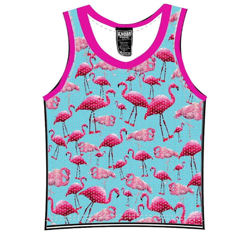 High-end Fabrics Knobs Flamingos tank mesh sky blue