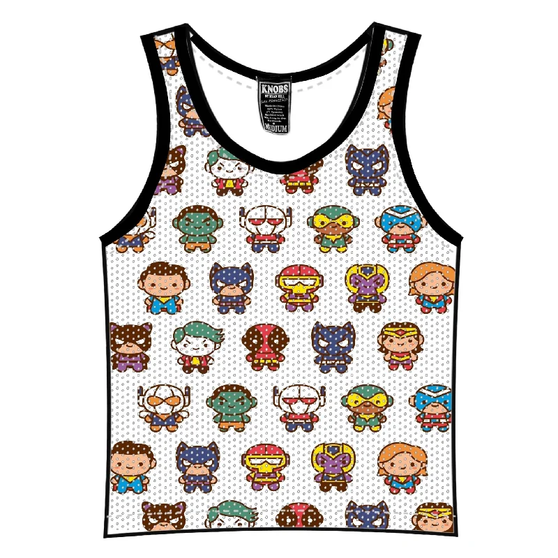 Comfortable Design Knobs Super Heroes tank mesh white