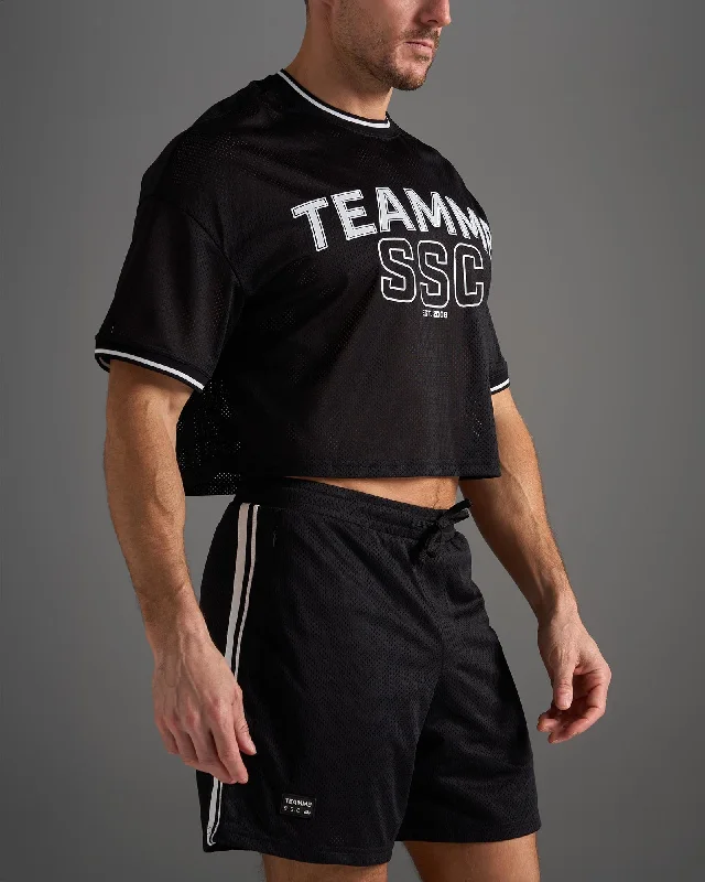 Ethnic Style S.S.C. Fraternity Drop Sleeve Crop Tee - Black