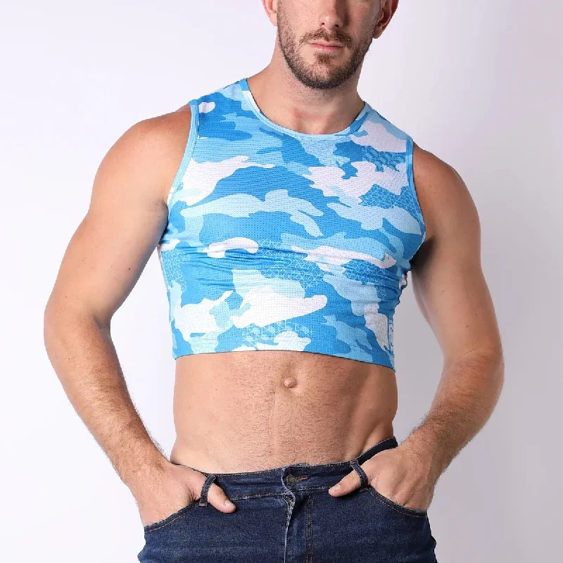 Trendy Traveler Timoteo X-Fit Camo Cloud sports mesh crop top blue