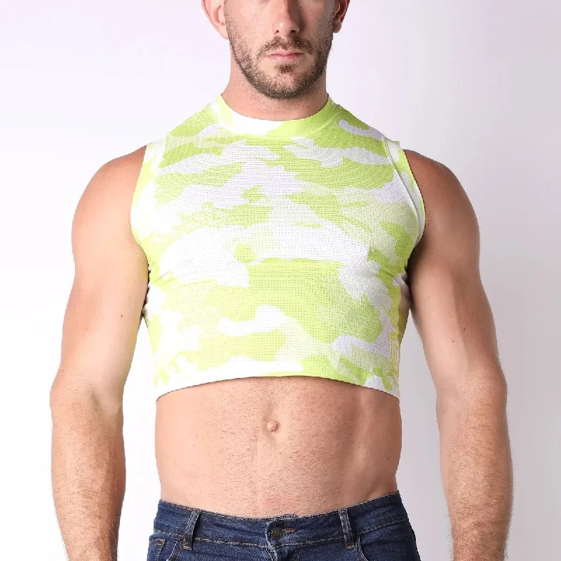 Party Wear Timoteo X-Fit Camo Cloud sports mesh crop top lime green