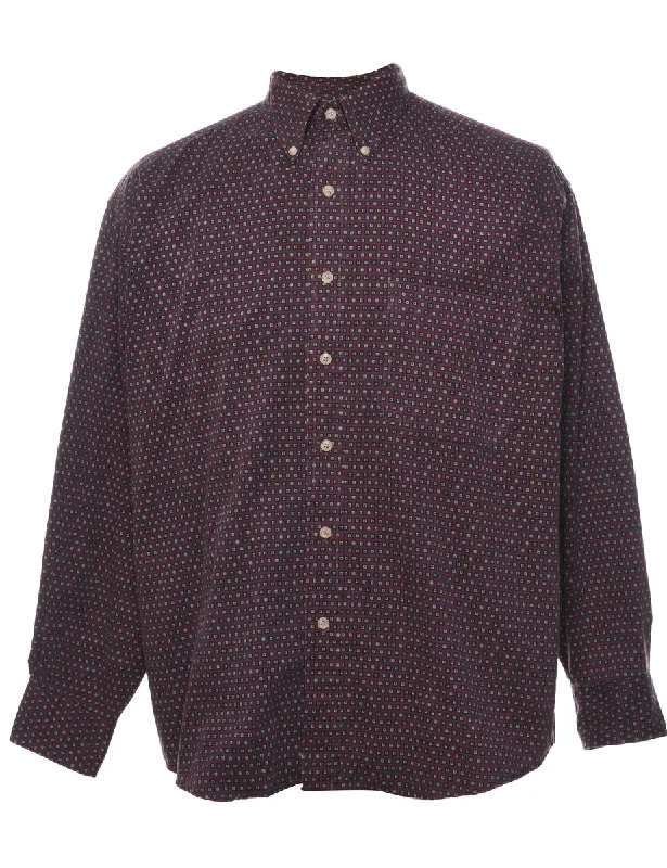 Knitted Design 1990s Bill Blass Patterned Maroon Shirt - M