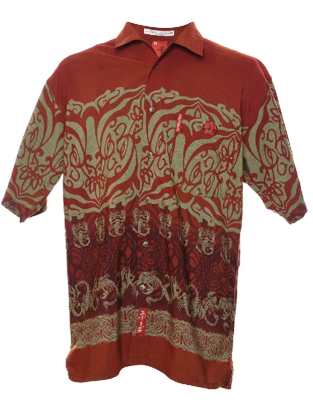 Effortless Style 1990s Short Sleeve Light Green & Maroon Ecko Shirt - M