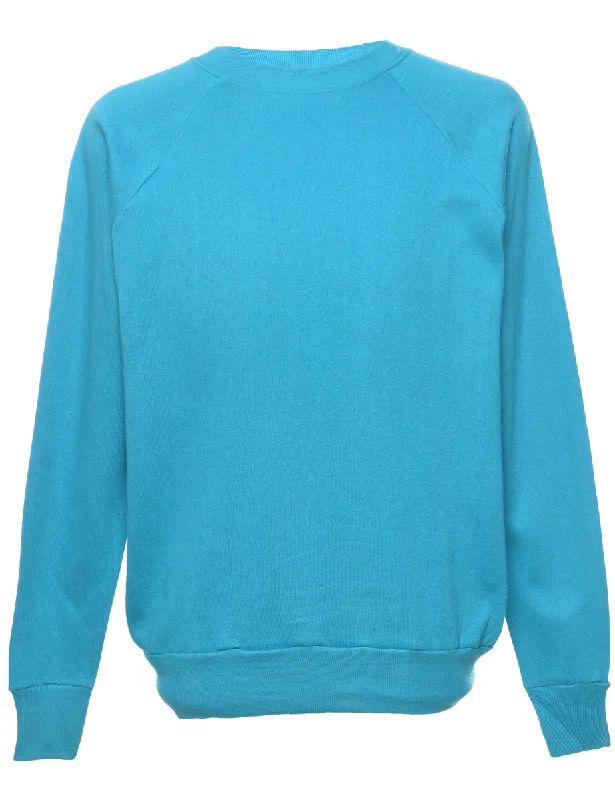 Short Design Aqua Blue Plain Sweatshirt - L