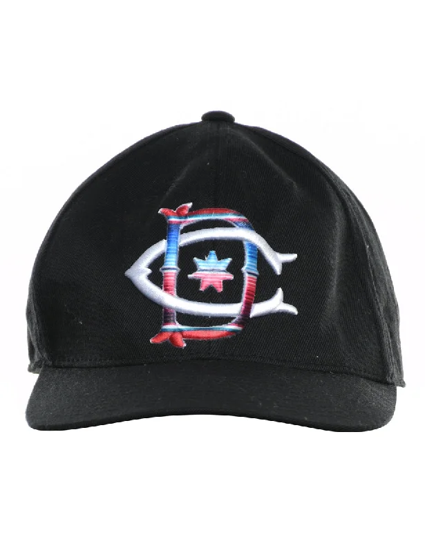 Comfort Fit Black Embroidered Sporty Cap - XS