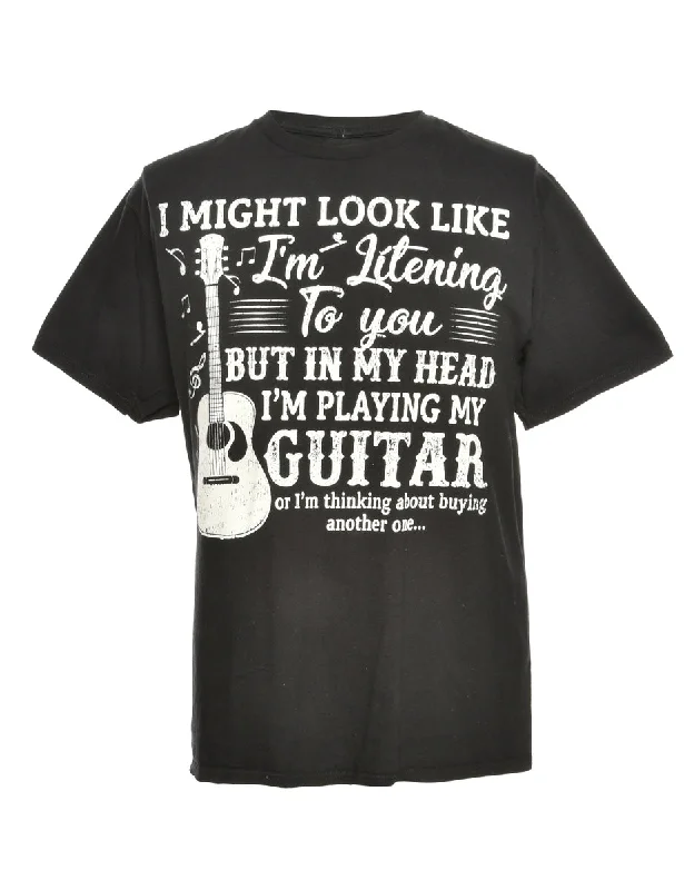 High-end Fashion Black Printed T-shirt - M