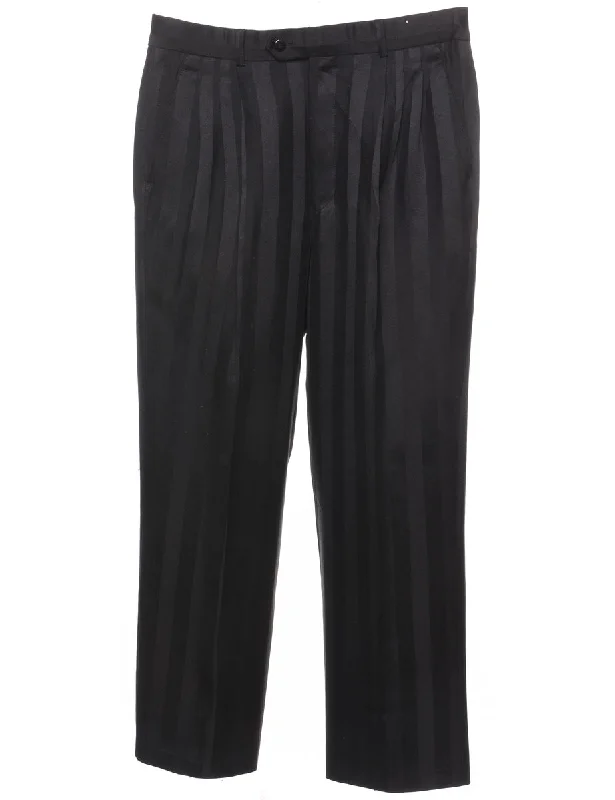 Easy Comfort Style Black Striped Straight-Fit Trousers - W34 L28