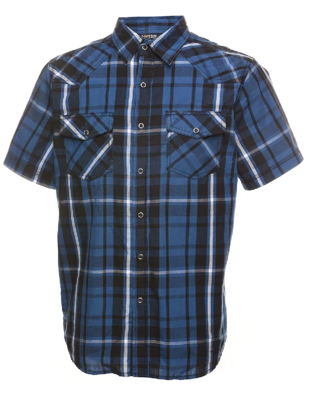 Exquisite Tailoring Blue Checked Short Sleeve Shirt - M