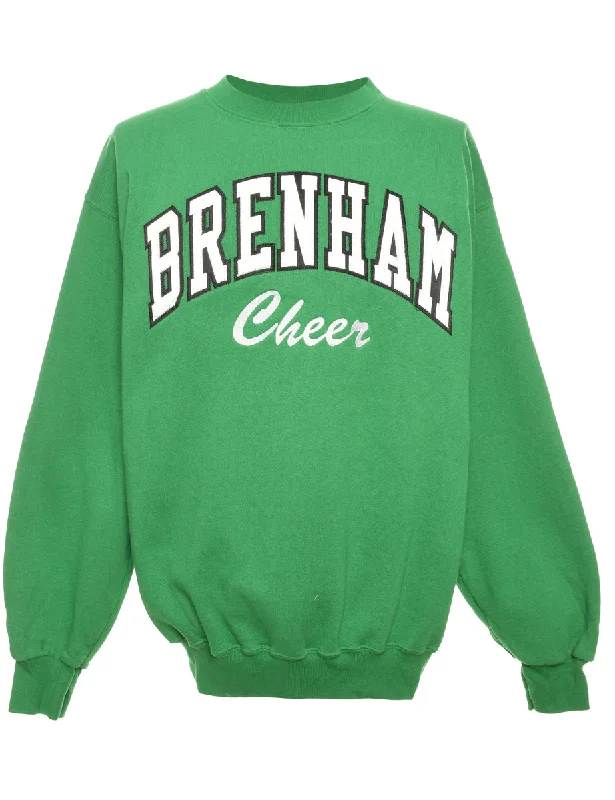 Simple Matching Brenham Cher Green & White Round-Neck Sweatshirt - M
