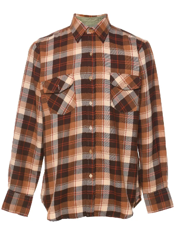 Body Design Brown, White & Orange Flannel Checked Shirt - M