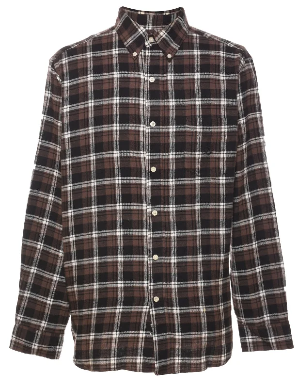 Single-shoulder Neck Design Chaps Checked Black & Brown Shirt - L