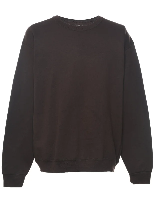 Elegant And Simple Dark Brown Plain Sweatshirt - L