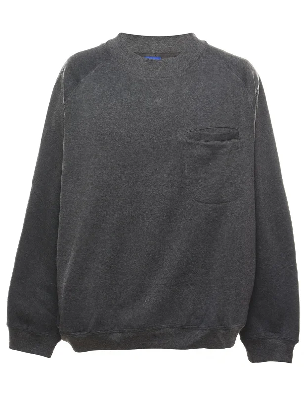Cozy Layers Dark Grey Plain Pocket Detail Sweatshirt - XL