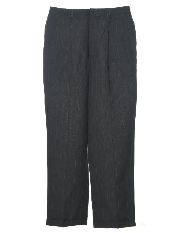 French Style Dark Grey Pleated Trousers - W30 L30