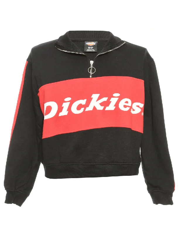 Embroidered Letters Dickies Cropped Black & Red Sweatshirt - M