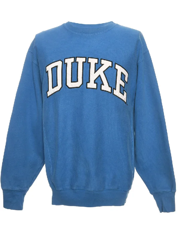 Simple Comfort Duke Blue & White Spell Out Sweatshirt - M