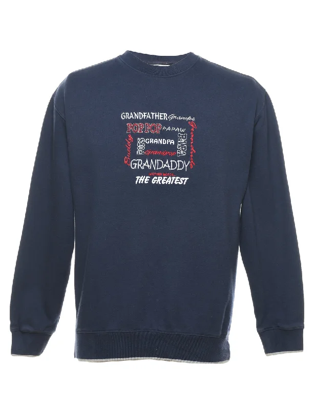 Relaxed Dresses Embroidered Navy, Red & White Grandad Design Sweatshirt - M