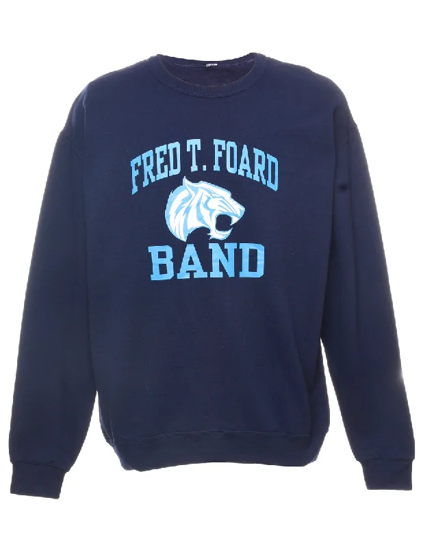 Soft Fabrics Fred T Foard Band Navy & Light Blue Printed Sweatshirt - L