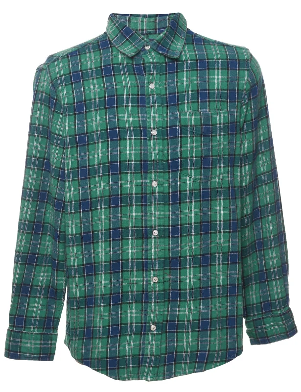 Sports Style Green Checked Shirt - M
